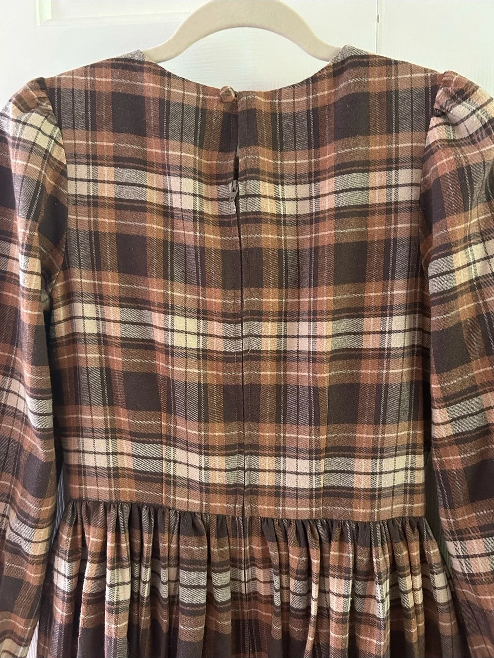 Hearts and Found Brown Plaid Long-Sleeve Vintage-Style Dress